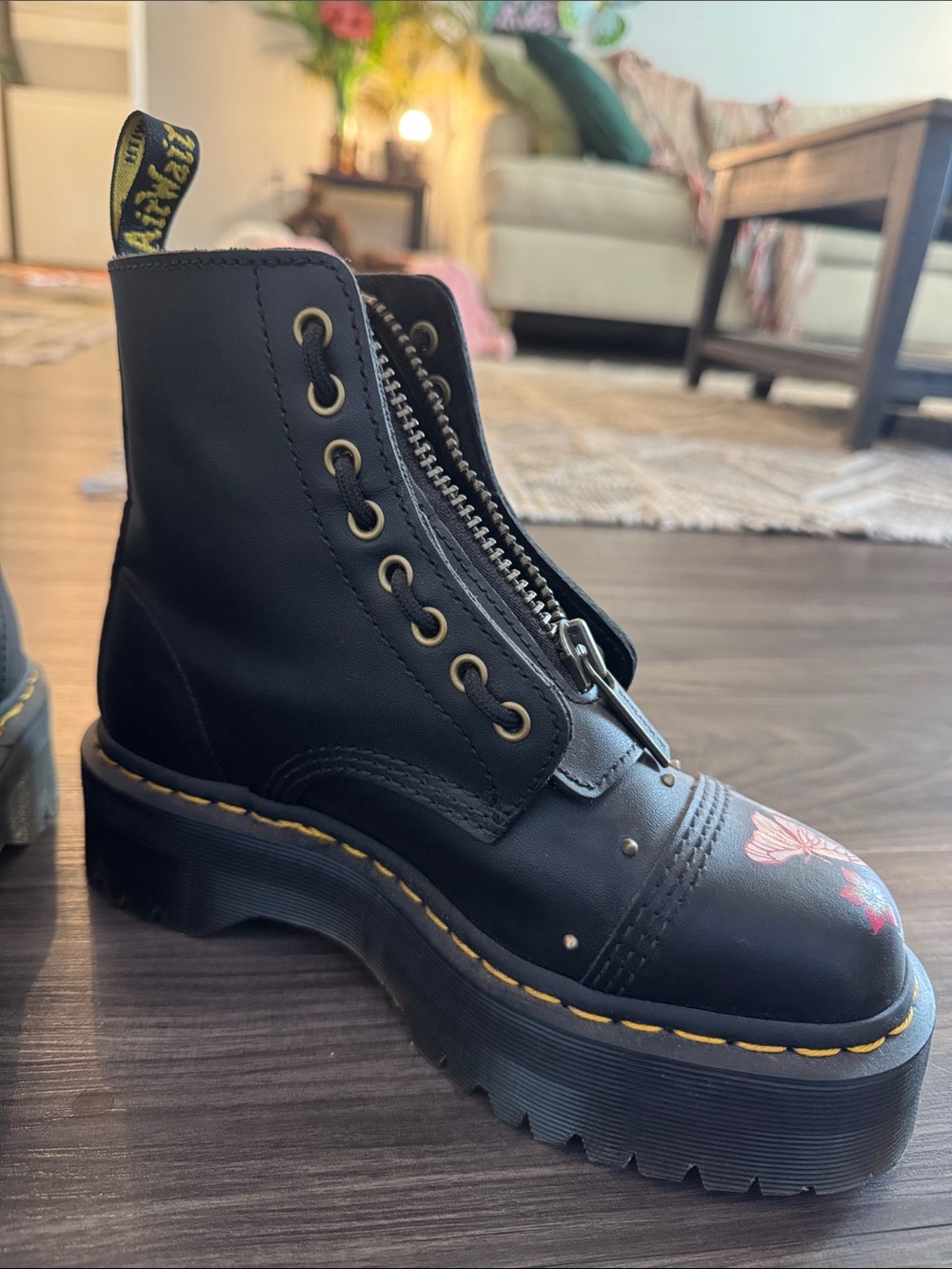 Dr. Martens Black Floral Platform Combat Boots - Picture 5 of 8